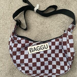 Baggu Medium Nylon Crescent Brown & Blue Check